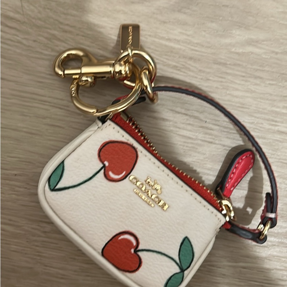 Coach White and Red Cherry Keychain Pouch